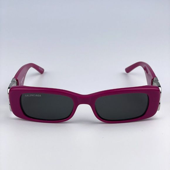 Balenciaga BB0096S 016 Sunglasses Fuchsia Purple Silver Logo Rectangle Unisex - Picture 9 of 15